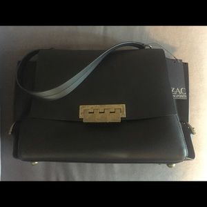 BNWT Zac Posen Eartha Gusset Shoulder Bag Black